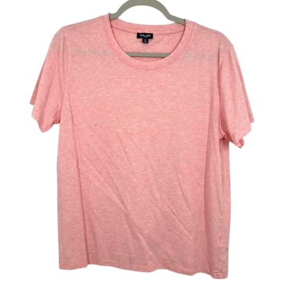Splendid Women's Striped Cotton Modal T-Shirt‎ Tee Top Size Large Coral Pink